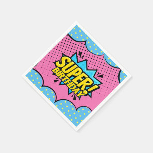 Comic book superhero girl birthday napkin