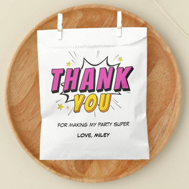 Comic Book Superhero Girl's Birthday Thank You Favour Bags (Superhero Comic Books Favor Bags for Girl's birthday party)
