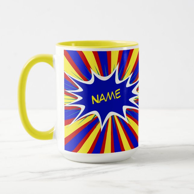 Comic Book Superhero Personalised Name Coffee Mug (Left)