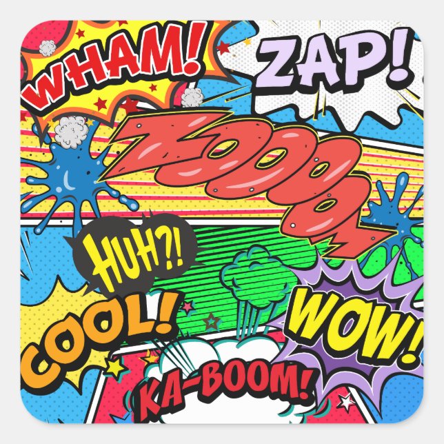 Comic Book Superhero Square Sticker (Front)