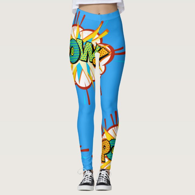 Comic Book Superhero Text POW Colourful Leggings (Front)