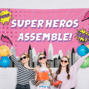 Comic Book Superhero Unique Girl's Birthday Banner
