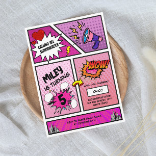 Comic Book Superhero Unique Girl's Birthday  Invitation