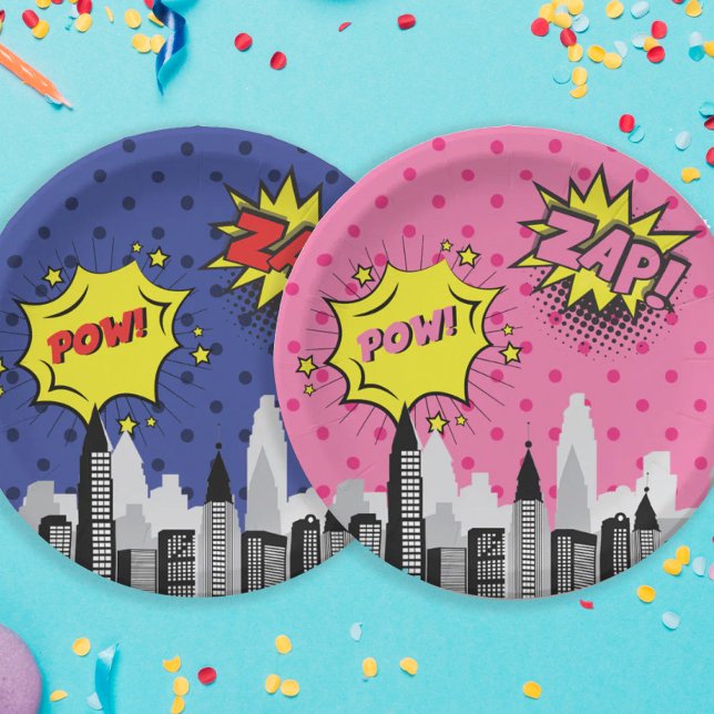 Comic Book Superhero Unique Girl's  Paper Plate (Creator Uploaded)