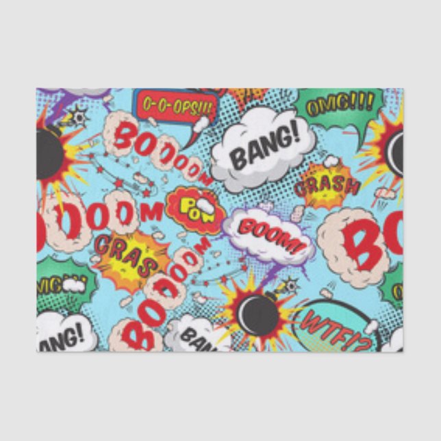 Comic Book Text & Word Bubbles Tissue Paper (Front)