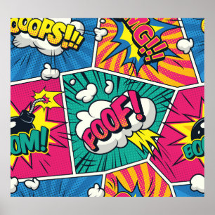 Comic Bubbles Halftone Seamless Pattern Poster
