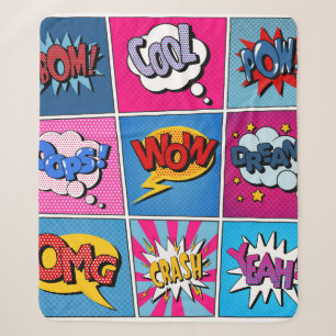 Comic Bubbles Set. Expressions Bom, Cool, Pow, Oop Sherpa Blanket