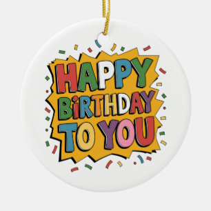 Comic Burst Happy Birthday Ceramic Tree Decoration