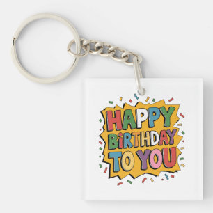 Comic Burst Happy Birthday Key Ring