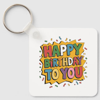 Comic Burst Happy Birthday Key Ring