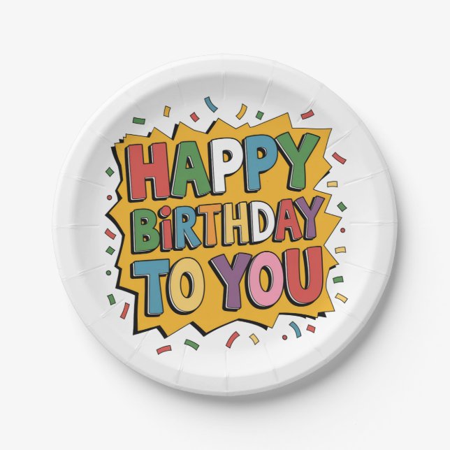 Comic Burst Happy Birthday Paper Plate (Front)
