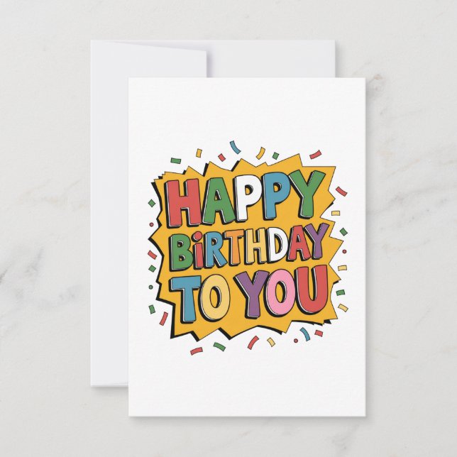 Comic Burst Happy Birthday RSVP Card (Front)