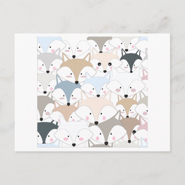 Comic cartoon cute fox or wolf pattern postcard (Front)