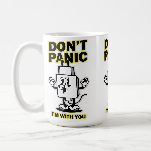 Comic Cartoon Mobile Charger: Don't Panic Design Coffee Mug (Left)