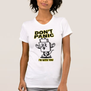 Comic Cartoon Mobile Charger: Don't Panic Design T-Shirt