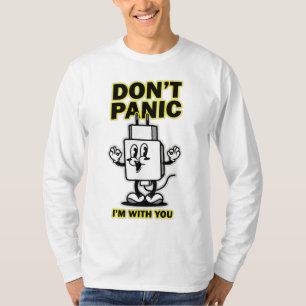 Comic Cartoon Mobile Charger: Don't Panic Design T-Shirt