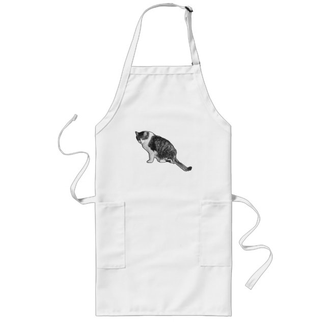 Comic Cat Sits Ready For Festive Holiday Meals Long Apron (Front)