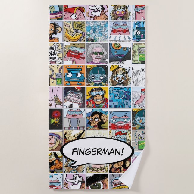 Comic Characters Grid Pattern Speech Balloon Name Beach Towel (Front)