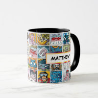Comic Characters Kids Pattern Name Mug