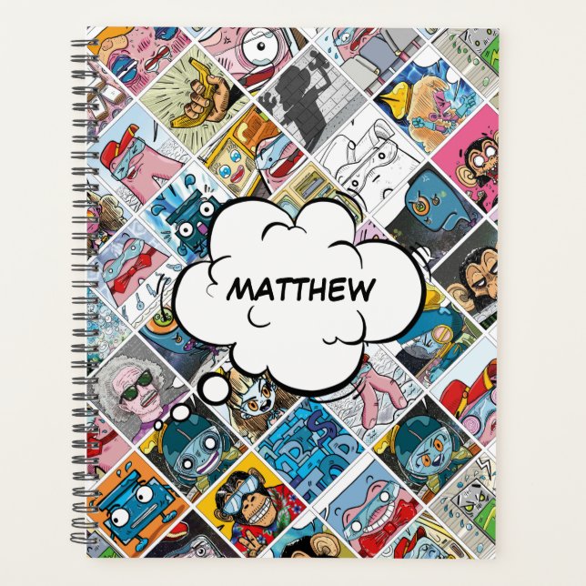 Comic Characters Pattern Kids Speech Balloon Name Planner (Front)