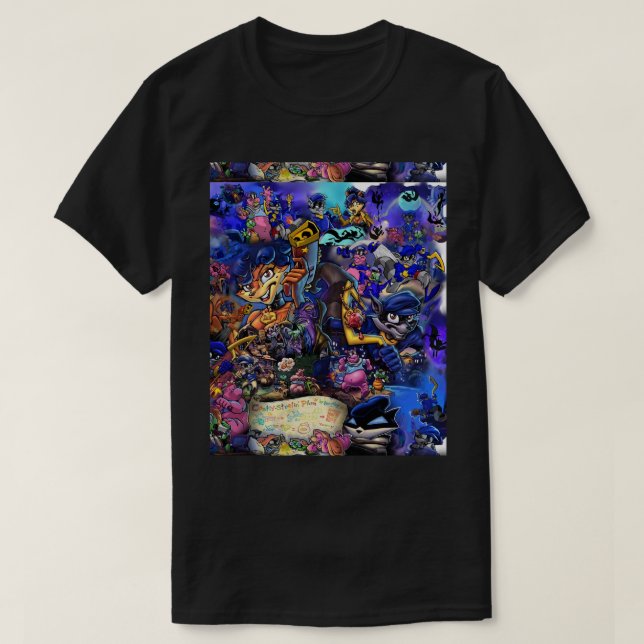 Comic Collage Sly Cooper Graphic T-Shirt (Design Front)