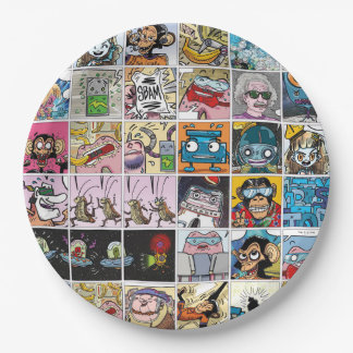 Comic Colourful Fun Characters Grid Pattern Paper  Paper Plate