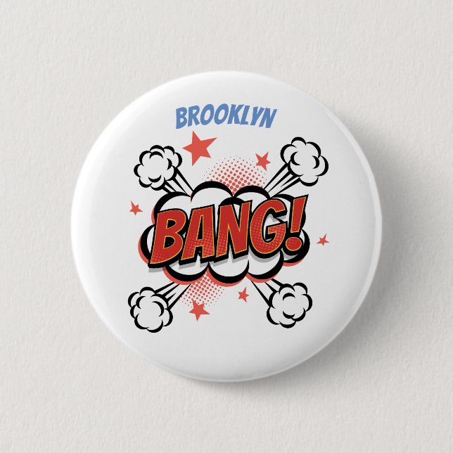 Comic explosion callout typography art 6 cm round badge (Front)