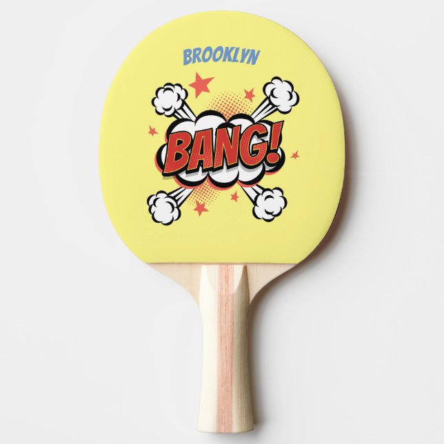 Comic explosion callout typography art ping pong paddle (Front)