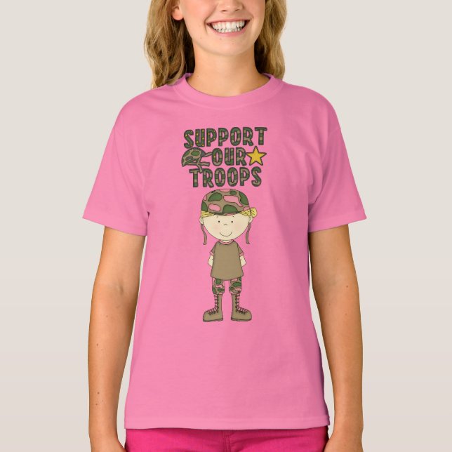 Comic Girl Camo Military Soldier Youth T-Shirt (Front)