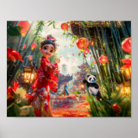 Comic Girl in Bamboo Forest with Panda