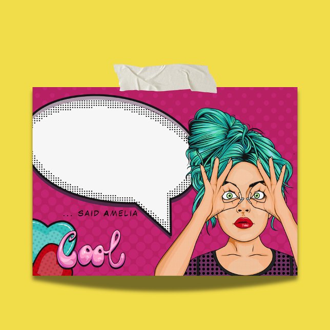 Comic Girl Pop Art Speech Bubble Pink Personalised Post-it Notes (Creator Uploaded)