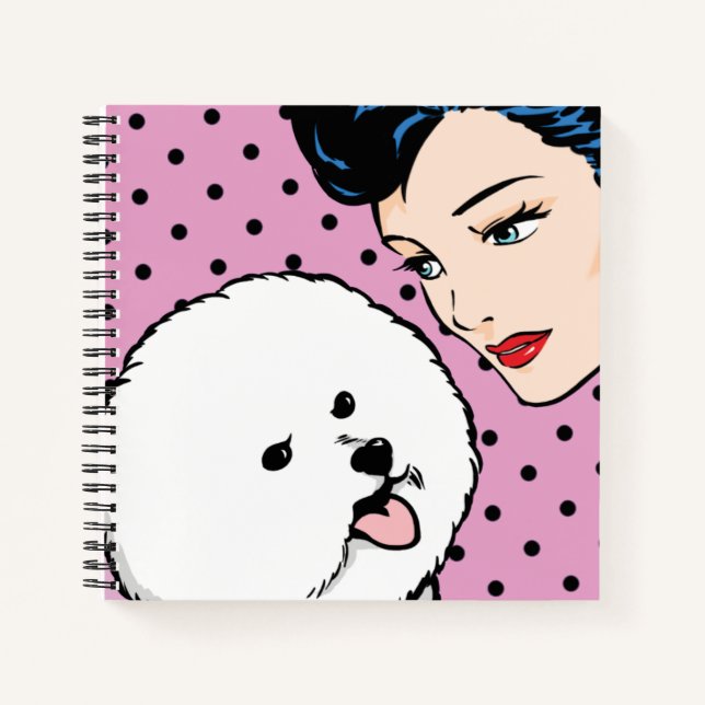 Comic Girl with Bichon Frise Notebook (Front)