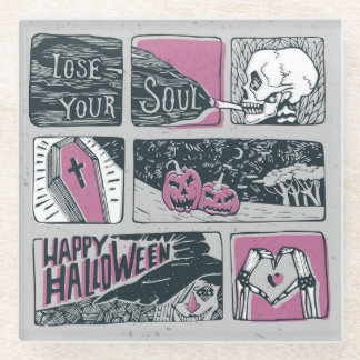 Comic Halloween: Fun Illustration Glass Coaster