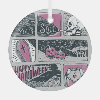 Comic Halloween: Fun Illustration Glass Tree Decoration