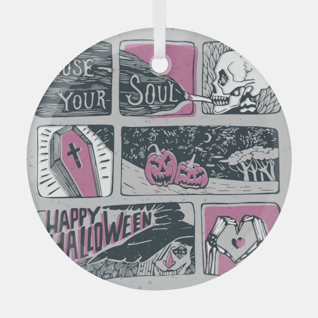 Comic Halloween: Fun Illustration Glass Tree Decoration (Front)