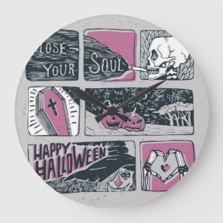 Comic Halloween: Fun Illustration Large Clock
