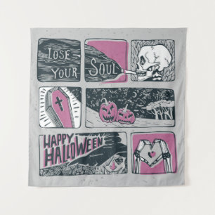 Comic Halloween: Fun Illustration Tapestry