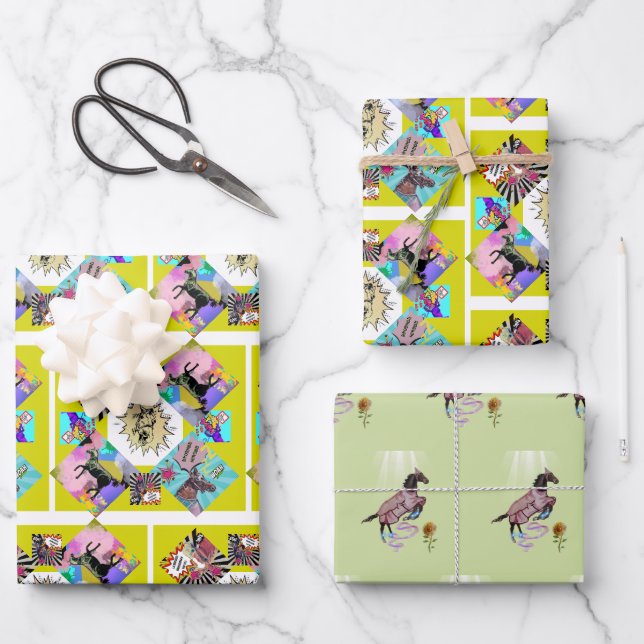 comic horses wrapping paper sheet (Front)