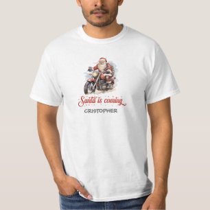 Comic illustration Santa Claus on a motorcycle T-Shirt