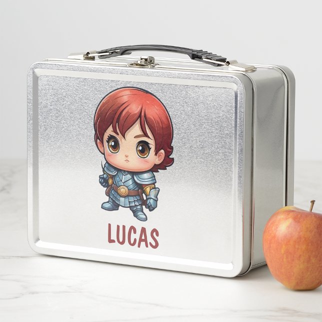 Comic Knight Personalised Kids Adventure School Metal Lunch Box (Creator Uploaded)
