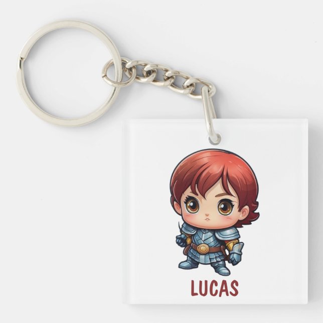 Comic Knight Personalised Kids Backpack Tag Key Ring (Front)