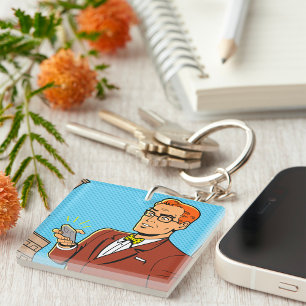 Comic Man With A Cellphone Key Ring