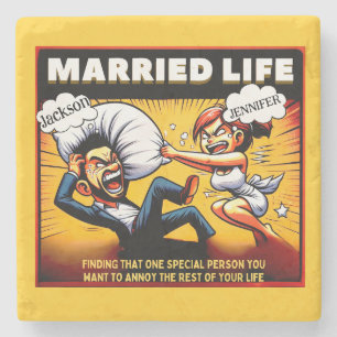 Comic Married Life , Customisable Names  Stone Coaster