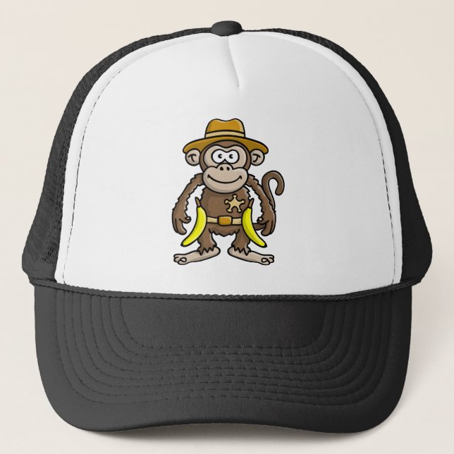 comic monkey banana cowboy sheriff trucker hat (Front)