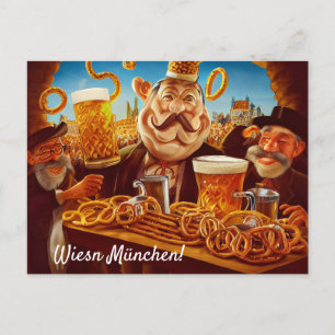 Comic motif on Vienna in Munich Postcard