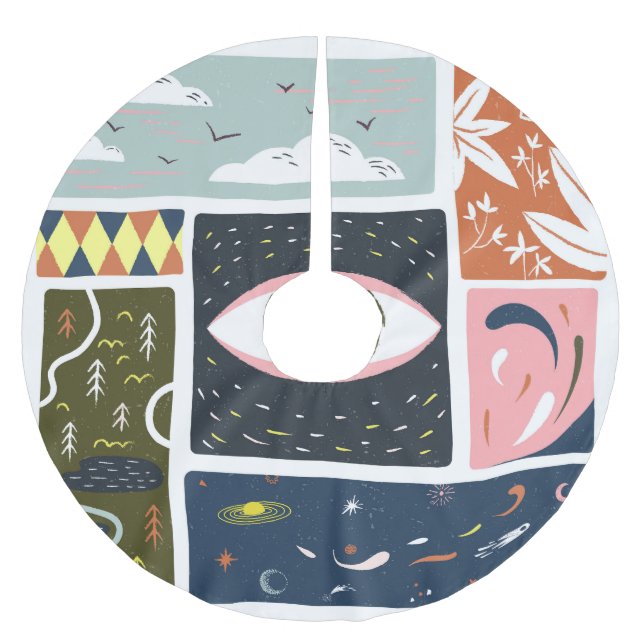 Comic Nature Space: Autumn Illustration Brushed Polyester Tree Skirt (Front)