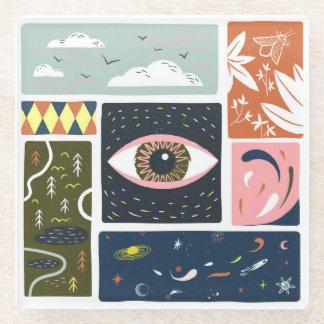 Comic Nature Space: Autumn Illustration Glass Coaster