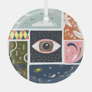 Comic Nature Space: Autumn Illustration Glass Tree Decoration