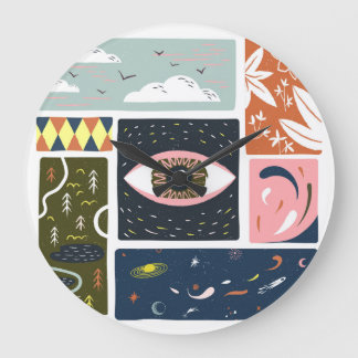 Comic Nature Space: Autumn Illustration Large Clock