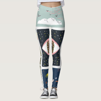 Comic Nature Space: Autumn Illustration Leggings